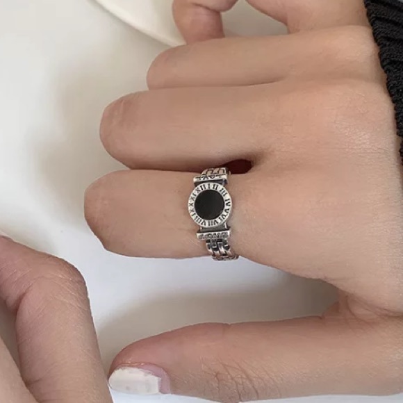 ⚫️Insta black circle sterling silver open ring - Picture 4 of 4